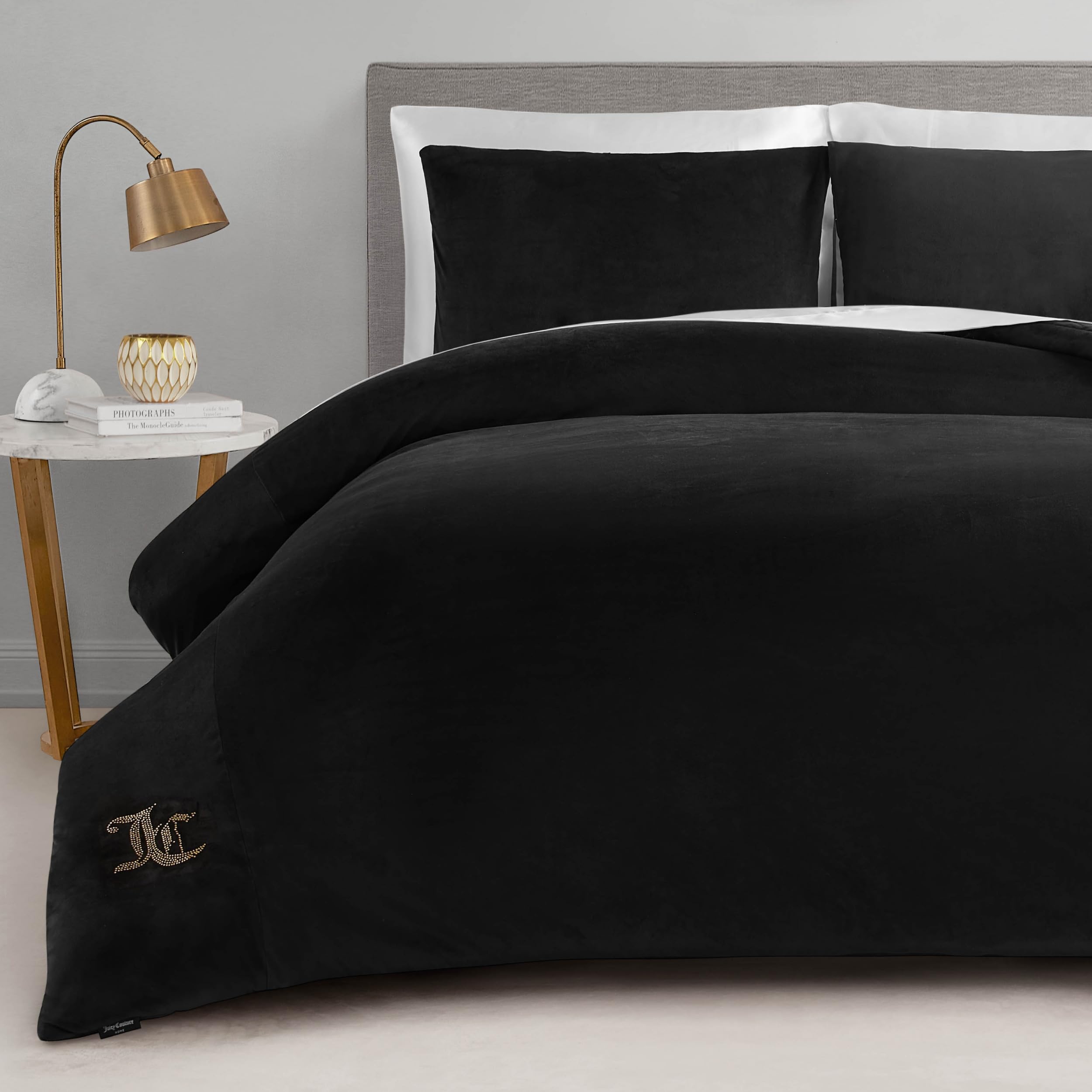 Juicy Couture Black Velour Twin/Twin Xl Comforter Set - 2 Piece Luxury Bedding Ensemble